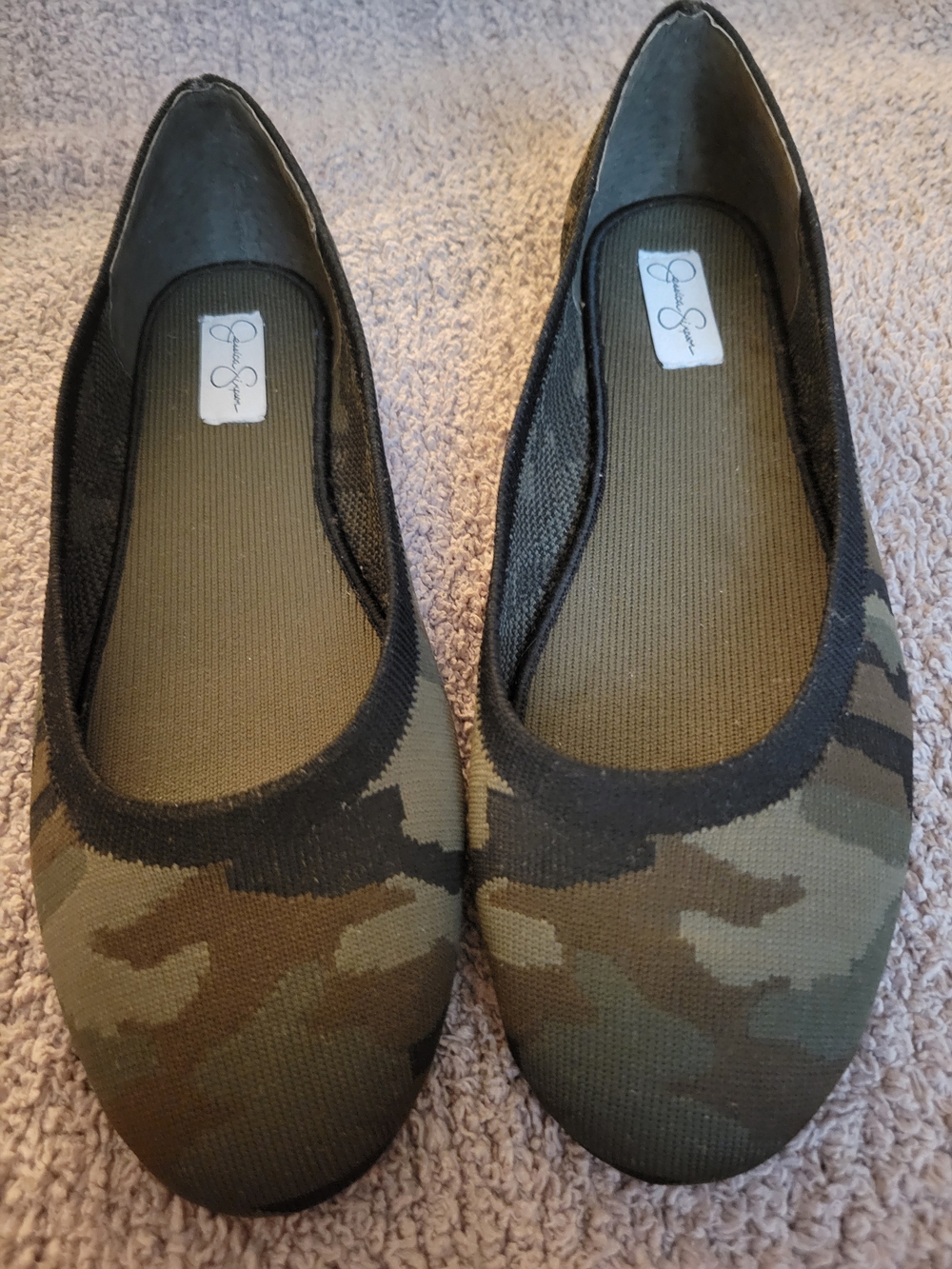 Jessica Simpson Camouflage Knit Ballet Flats in Olive Green and Black